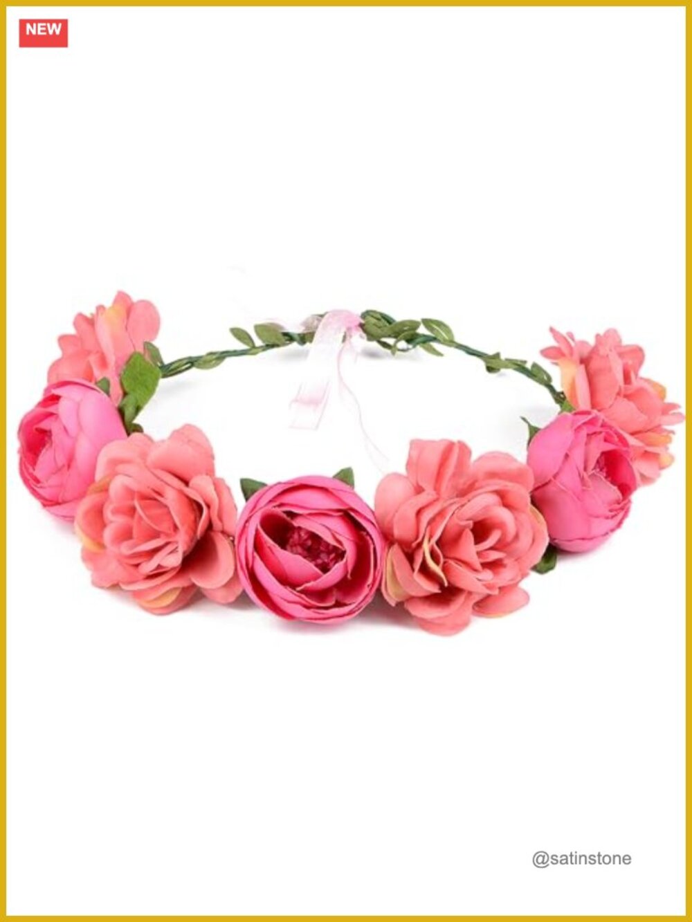 Silk Rose Peony Flower Crown Headband Adjustable Bridal Hair Wreath